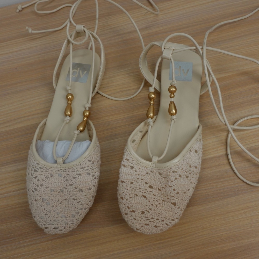 Fairy Boho Crochet Sandals Womens 6 Cream Beaded Ballet Gladiator DV Dolce Vita